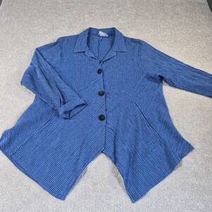 Mill Valley Clothing Co Blue Stripe Linen Blend Long Sleeve Hobo Top Shirt Med